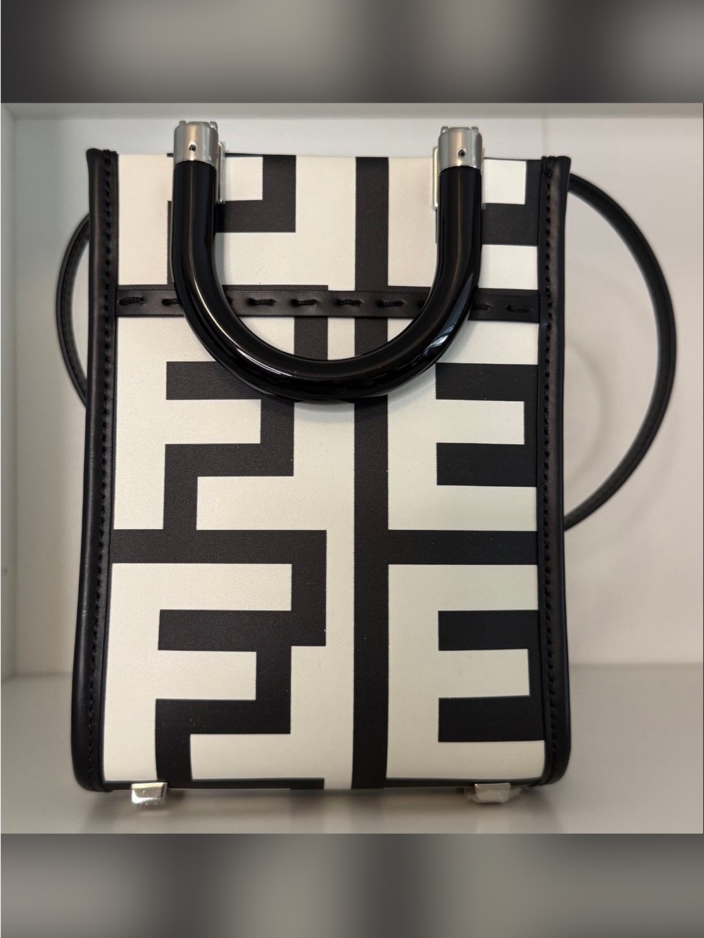 Fendi Black & White Marc Jacob colab Mini Tote with Glossy Top Handle